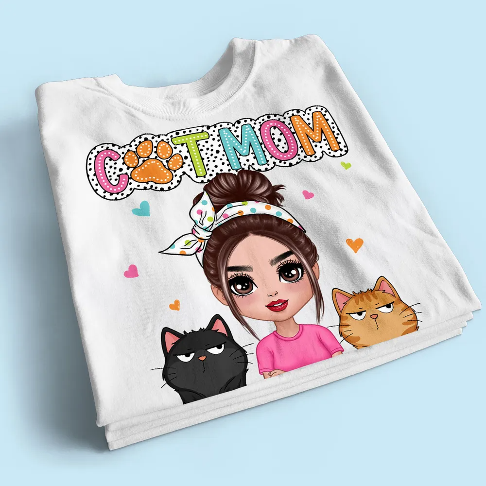 Cat Mom Summer Vibe Dots Sassy Woman & Cute Cats Personalized Shirt
