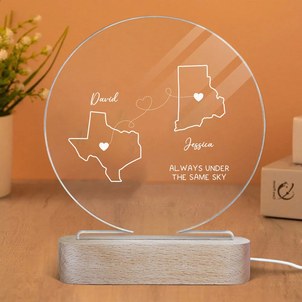 Custom Two Map Night Light for Couples, Gift for Her/Him, Long Distance Relationship Gift, Going Away Gift, Couple Gift, Christmas Gift