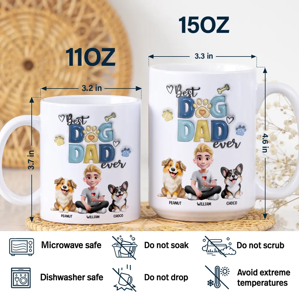 Best Dog Dad Ever - Personalized White Edge-to-Edge Mug