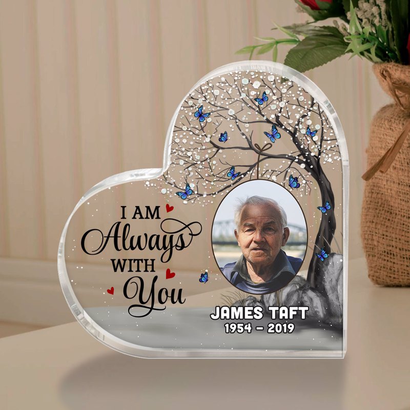 Always With You Blossom Tree Photo Memorial Personalized Heart Plaque - Remembrance Gift - Sympathy Keepsake