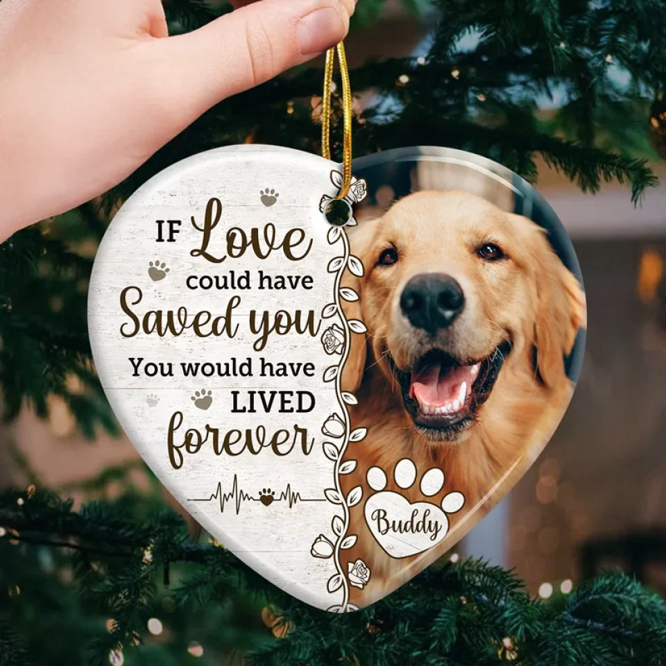 Custom Photo Death Ends A Life, Not A Relationship - Memorial Personalized Custom Ornament - Acrylic Heart Shaped - Christmas Gift, Sympathy Gift For Pet Owners, Pet Lovers