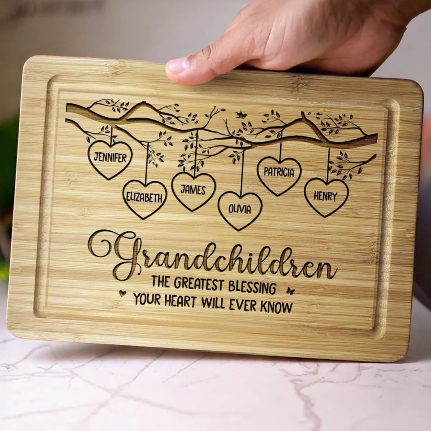 The Greatest Blessing Your Heart Will Ever Know - Family Personalized Custom Engraved Wooden Cutting Board - Mother's Day, Gift For Mom, Grandma
