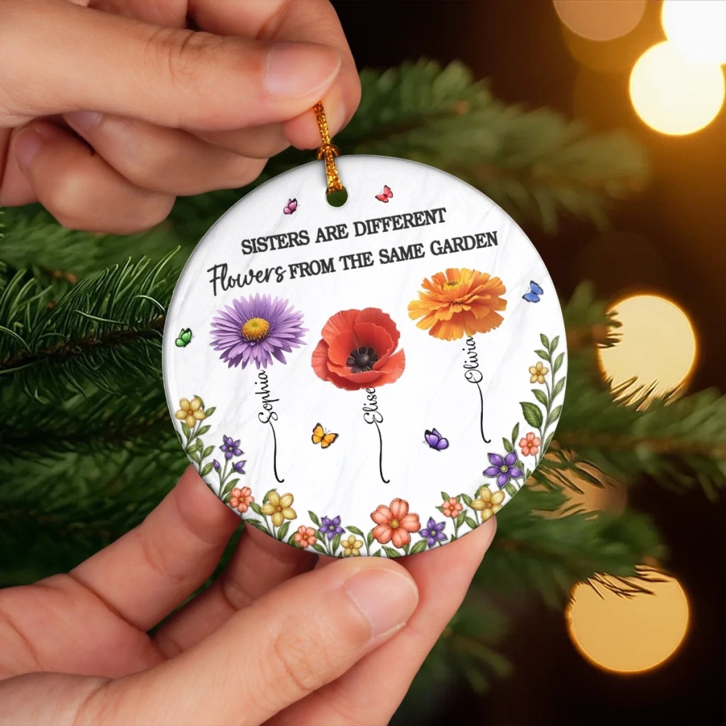 Custom Acrylic Ornament - Personalized Best Friend Christmas Birthday Gifts For Women, Besties, Sisters, BFF - Different Flowers, One Bond