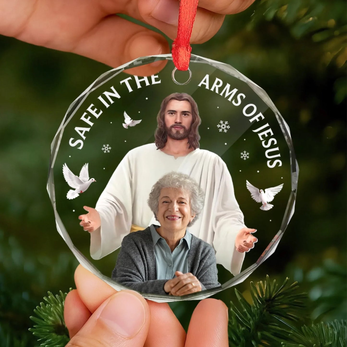 Custom Photo Circle Glass Ornament - Personalized Christmas Memorial Sympathy Gifts For Loss Of Mom, Dad - Your Spirit Shines Eternal