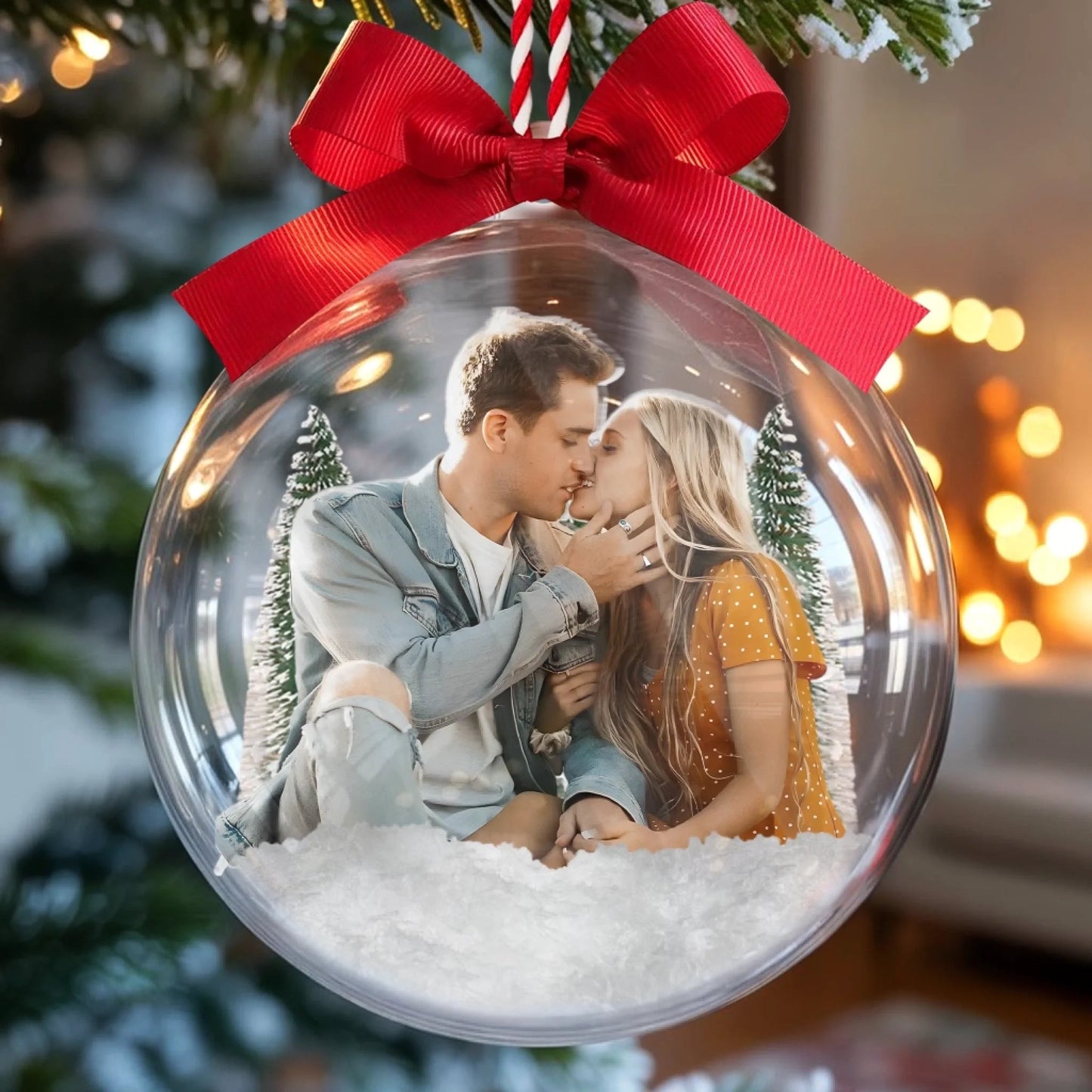 Custom Photo 3D Acrylic Ball Ornament - Personalized Anniversary Christmas Wedding Gifts For Husband And Wife, Him And Her - True Love Never Melts