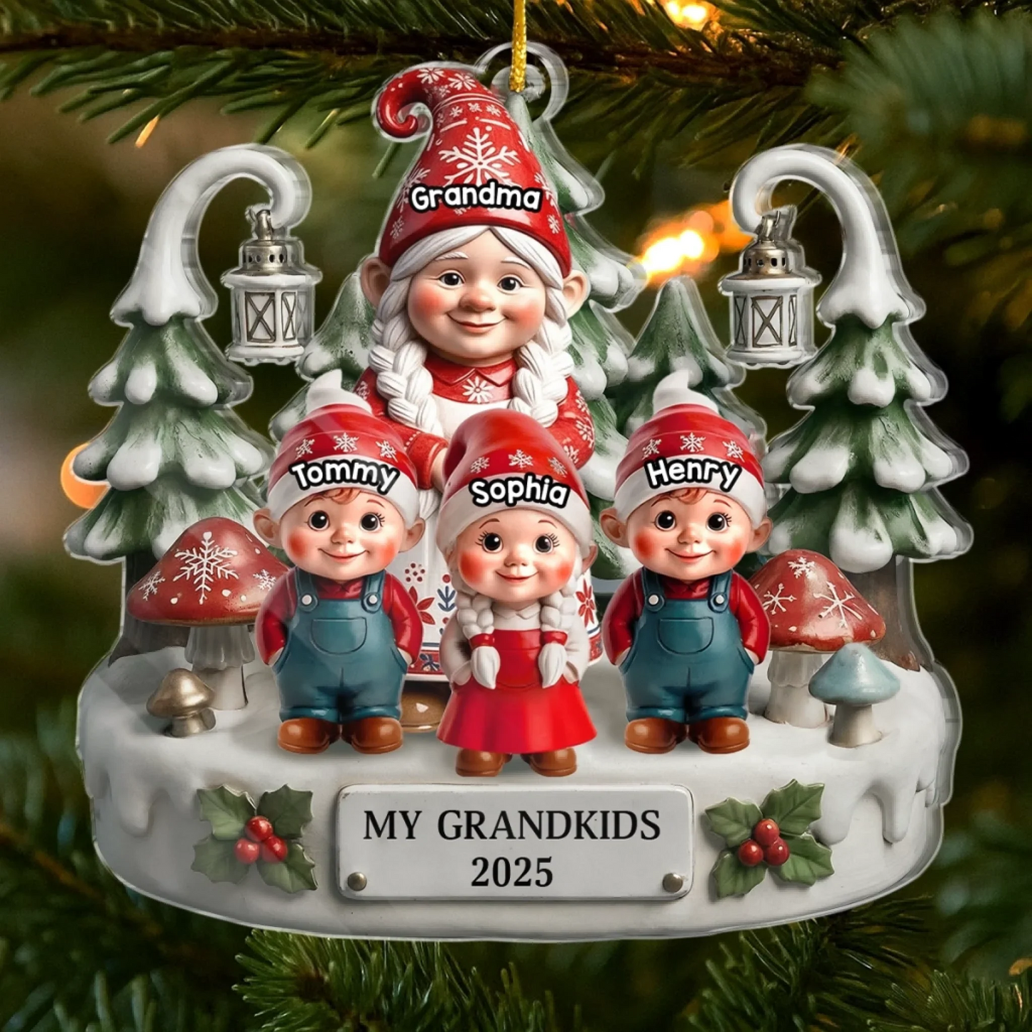 Custom Gnome Acrylic Ornament - Personalized Christmas Birthday Gifts For Mom, Grandma, Kids - My Grandkids Are Special