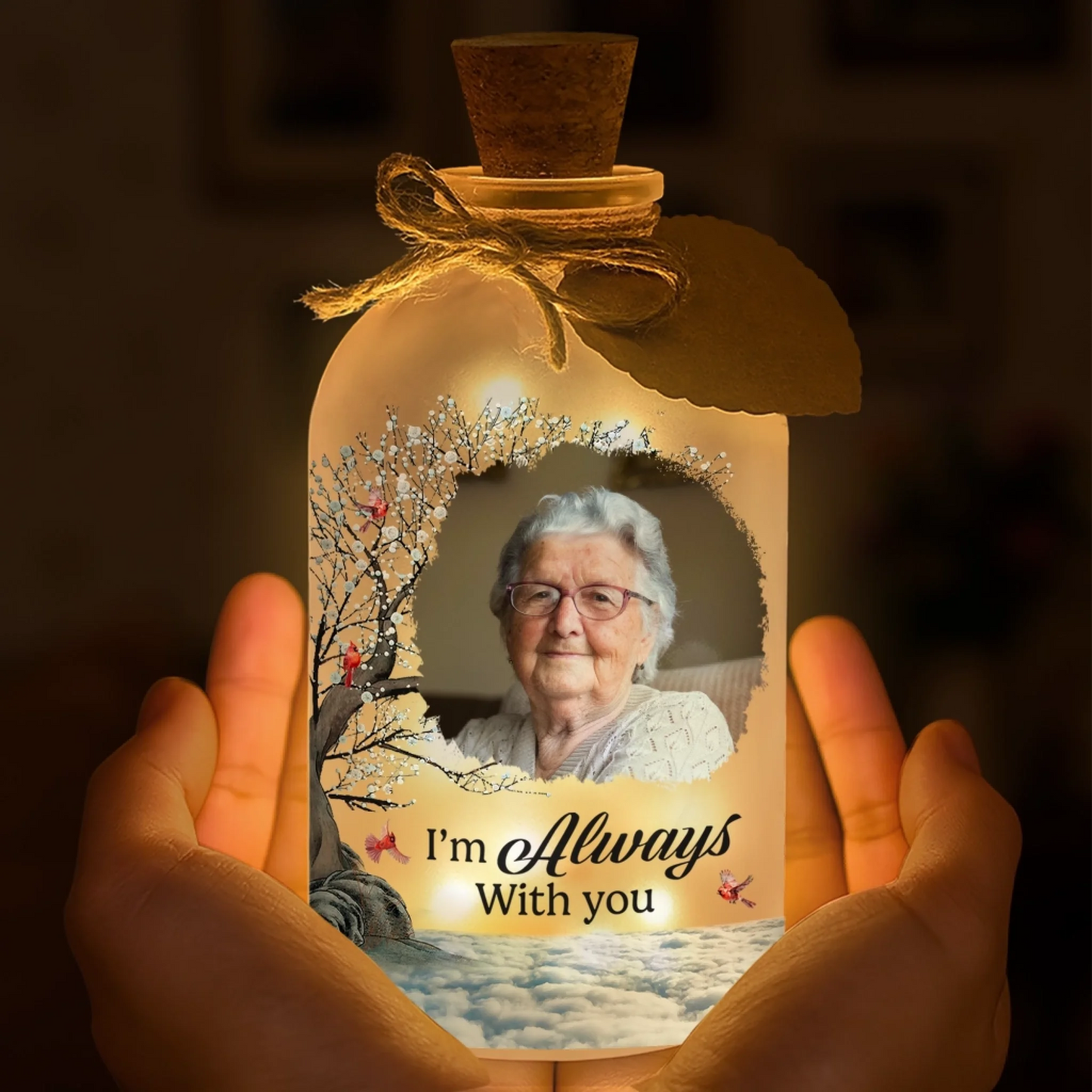 Custom Photo Glass Bottle LED Light - Personalized Christmas Memorial Sympathy Gifts For Loss Of Mom, Dad - Forever In Our Gentle Memories