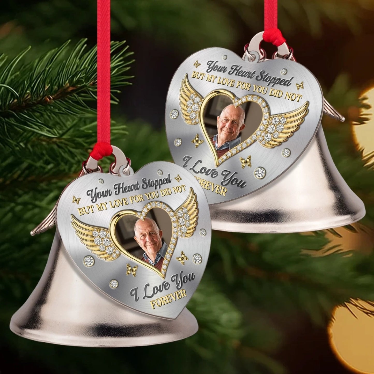 Custom Photo Bell Ornament With Charms - Personalized Memorial Sympathy Gifts For Loss Of Mom, Dad - A Life That Echoes In Love
