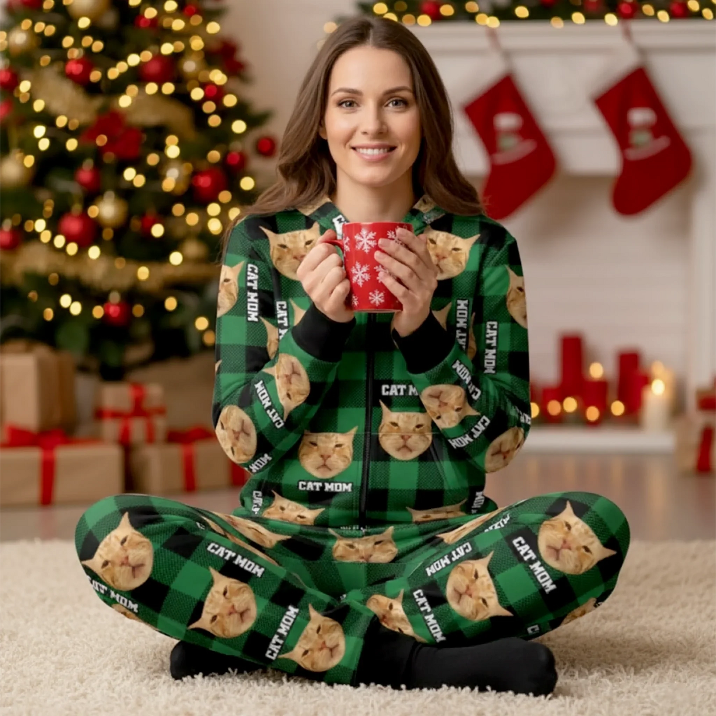 Custom Photo Adult Onesie - Personalized Christmas Birthday Gifts For Dog Cat Lovers, Dog Dad And Mom, Cat Owners - Snuggle Season With Paws