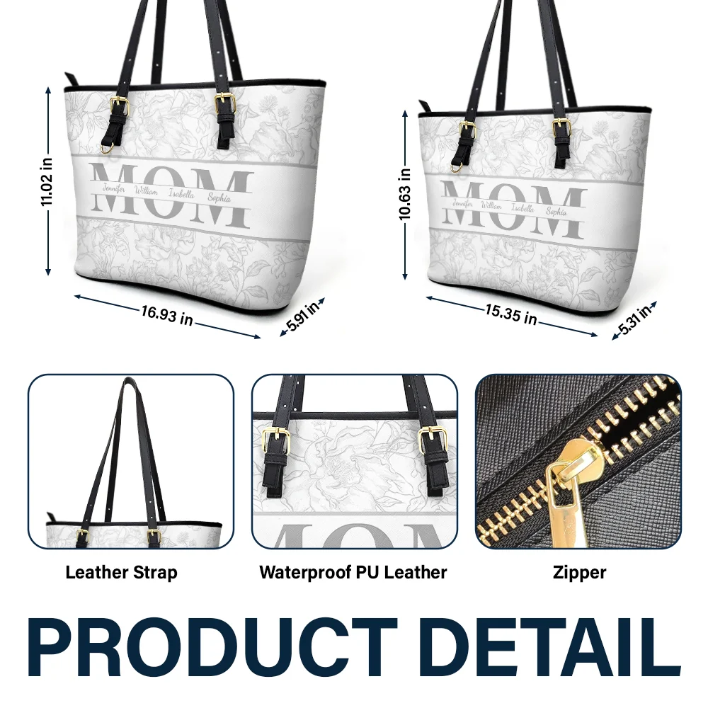 Mom Floral Design Trendy Bag - Personalized Leather Tote Bag