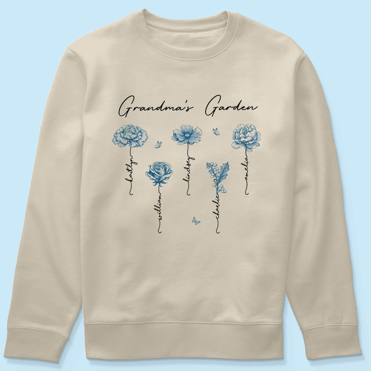 Grandma's Garden Retro Vintage Birthmonth Flowers Personalized Shirt, Grandkids Names Floral Gift for Grandma, Mom