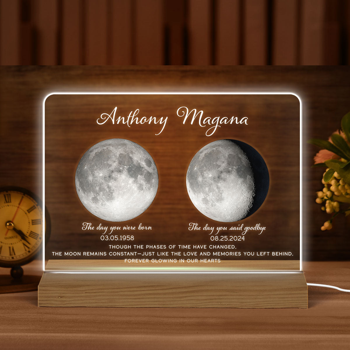 Memorial Keepsake Lost Loved One Moon Phase Art Sympathy Gift Personalized Acrylic Plaque With LED Night Light