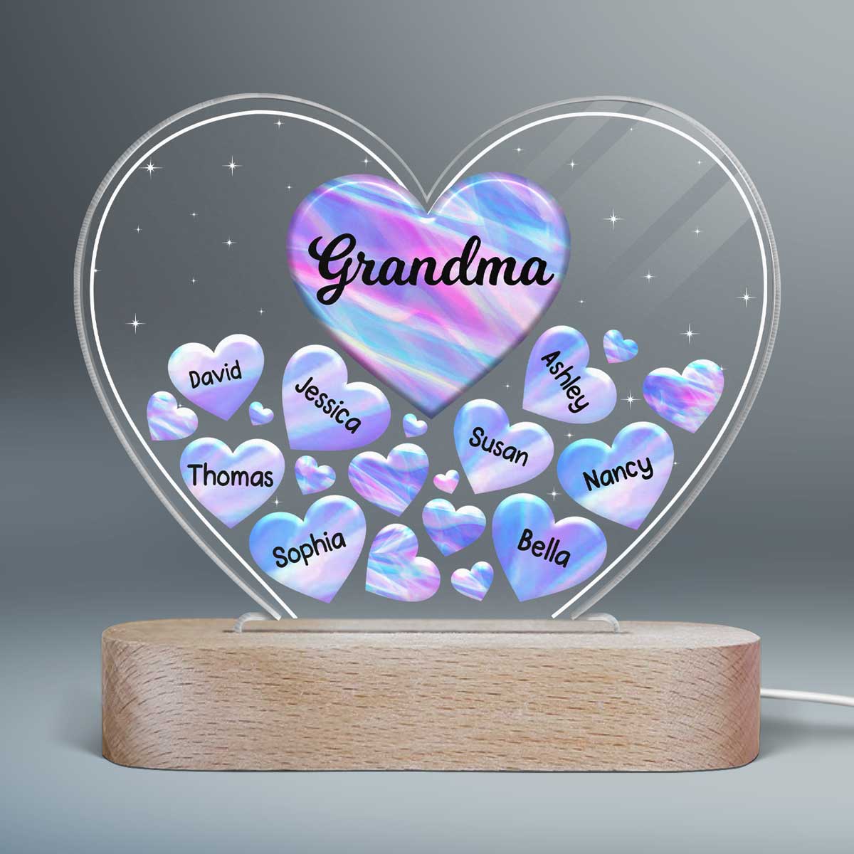 Grandma Mom Hearts In Heart Galaxy Personalized Acrylic Heart LED Night Light