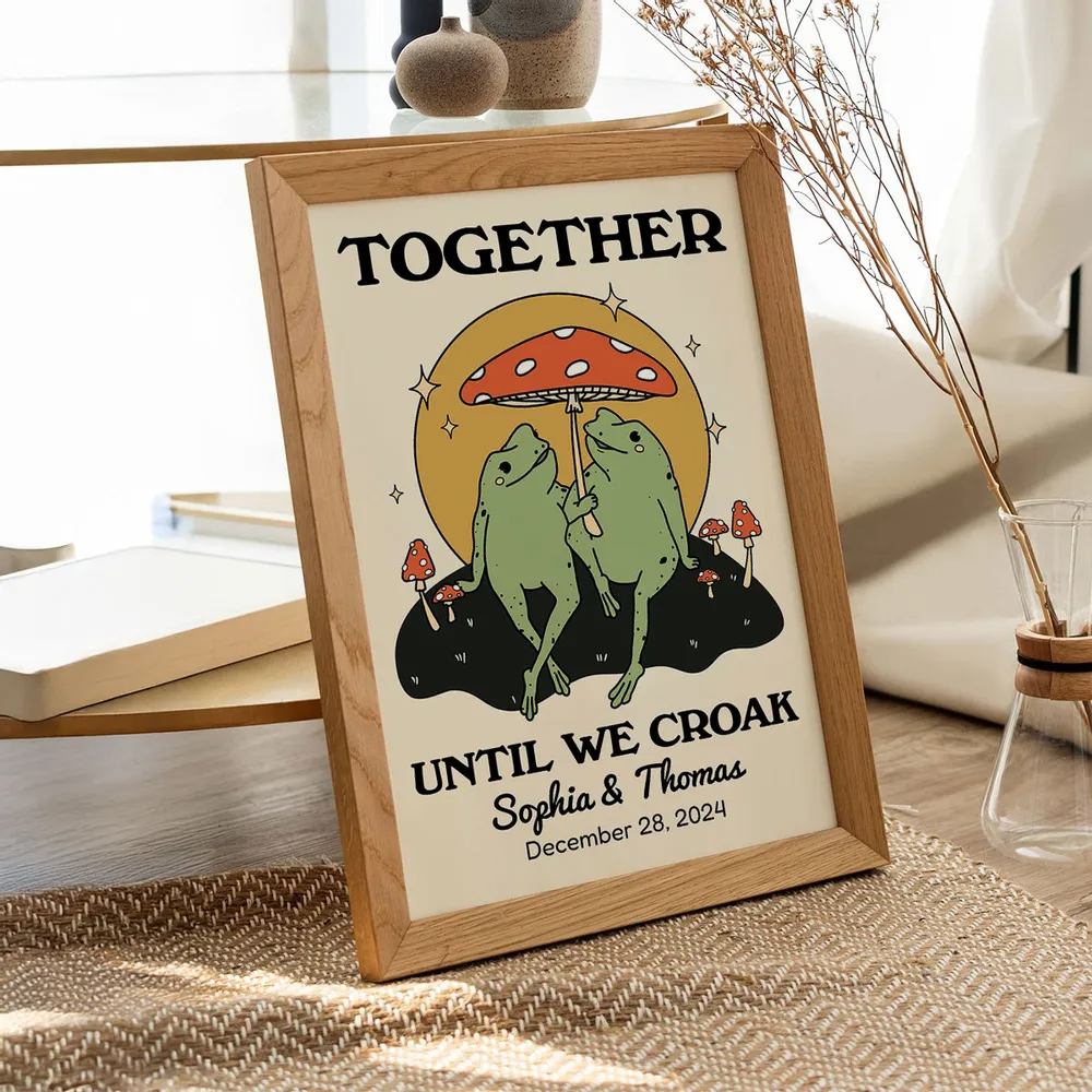 Frog Couple Together Until We Croak Vintage Anniversary Gift Personalized Poster