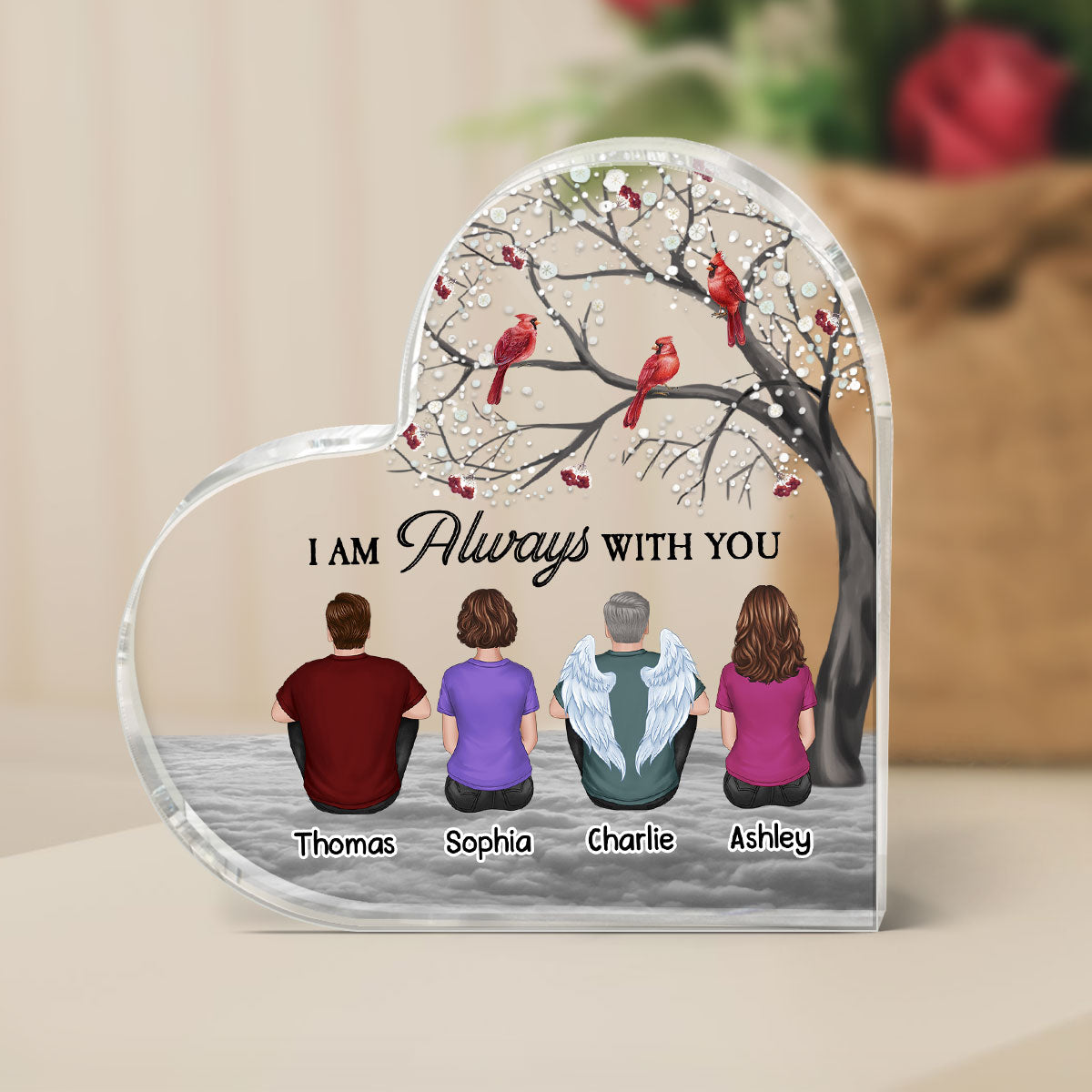 Blossom Tree Cardinal Always With You Cardinal Whole Family Memorial Remembrance Gift Personalized Heart Acrylic Plaque