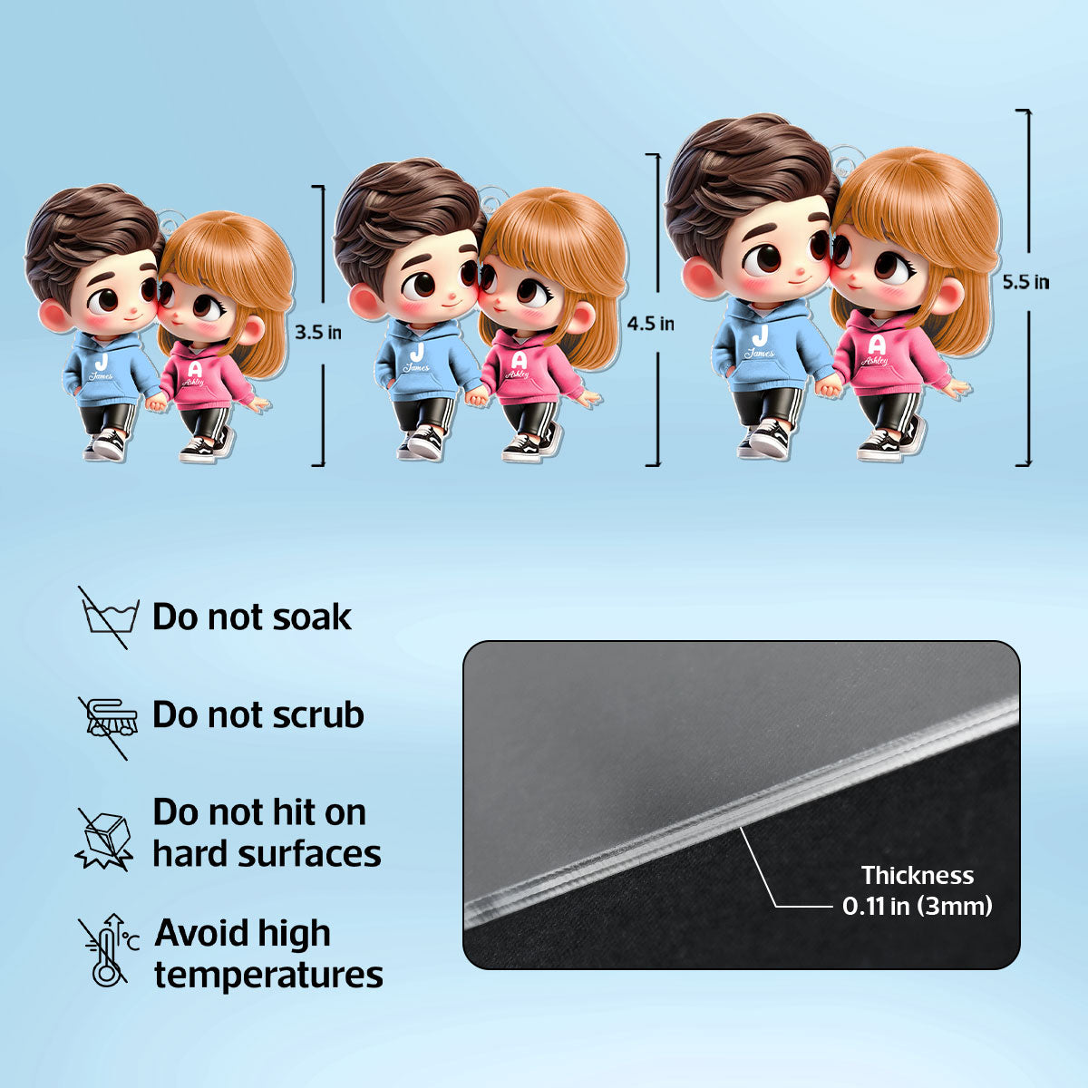 3D Effect Cute Cartoon Couple Holding Hands Personalized Acrylic Car Hanger, Anniversary & Gift for him, Gift for her