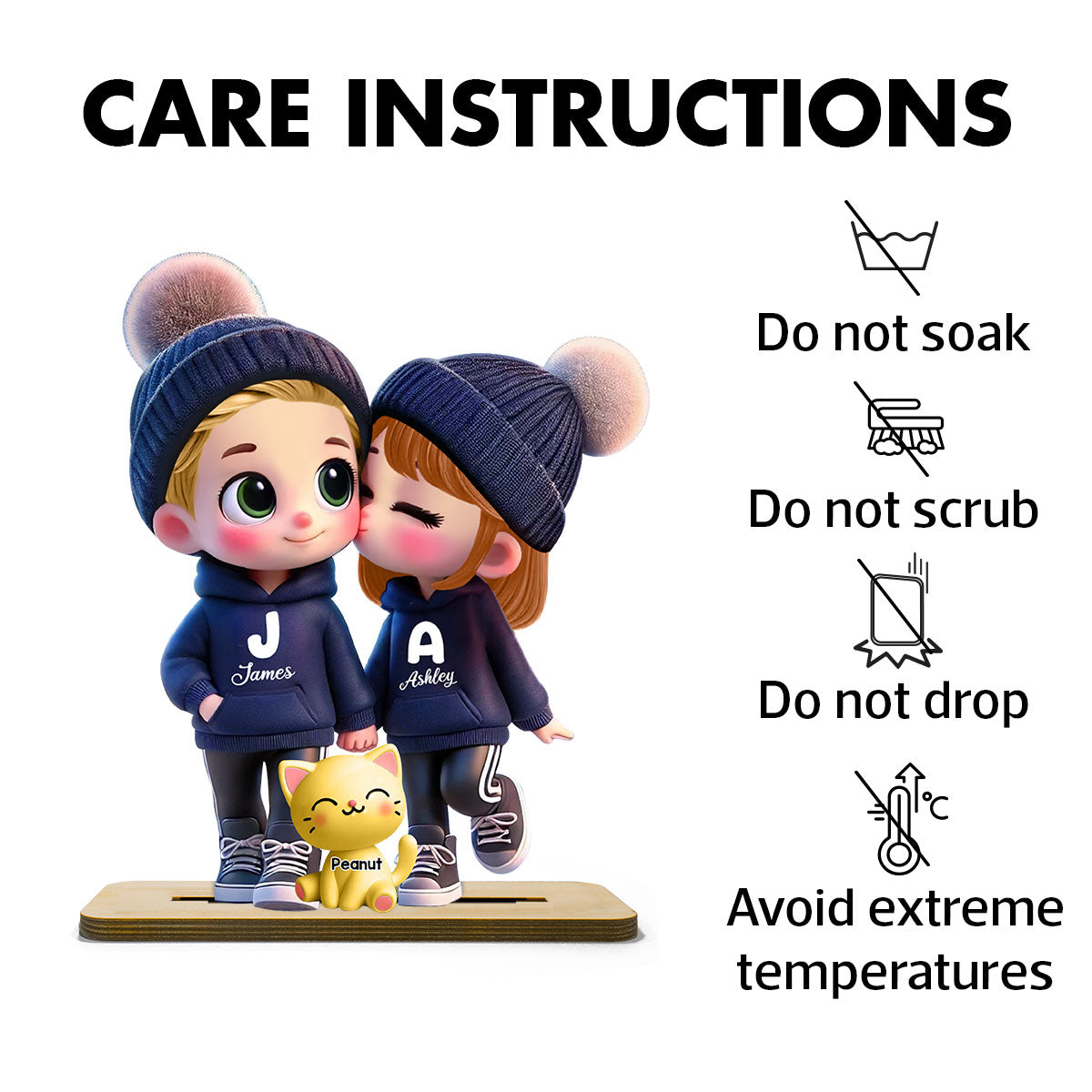 3D Cute Cartoon Couple You Me And The Dog Cat Personalized Standing Wooden Plaque, Gift for Him, Gift for Her