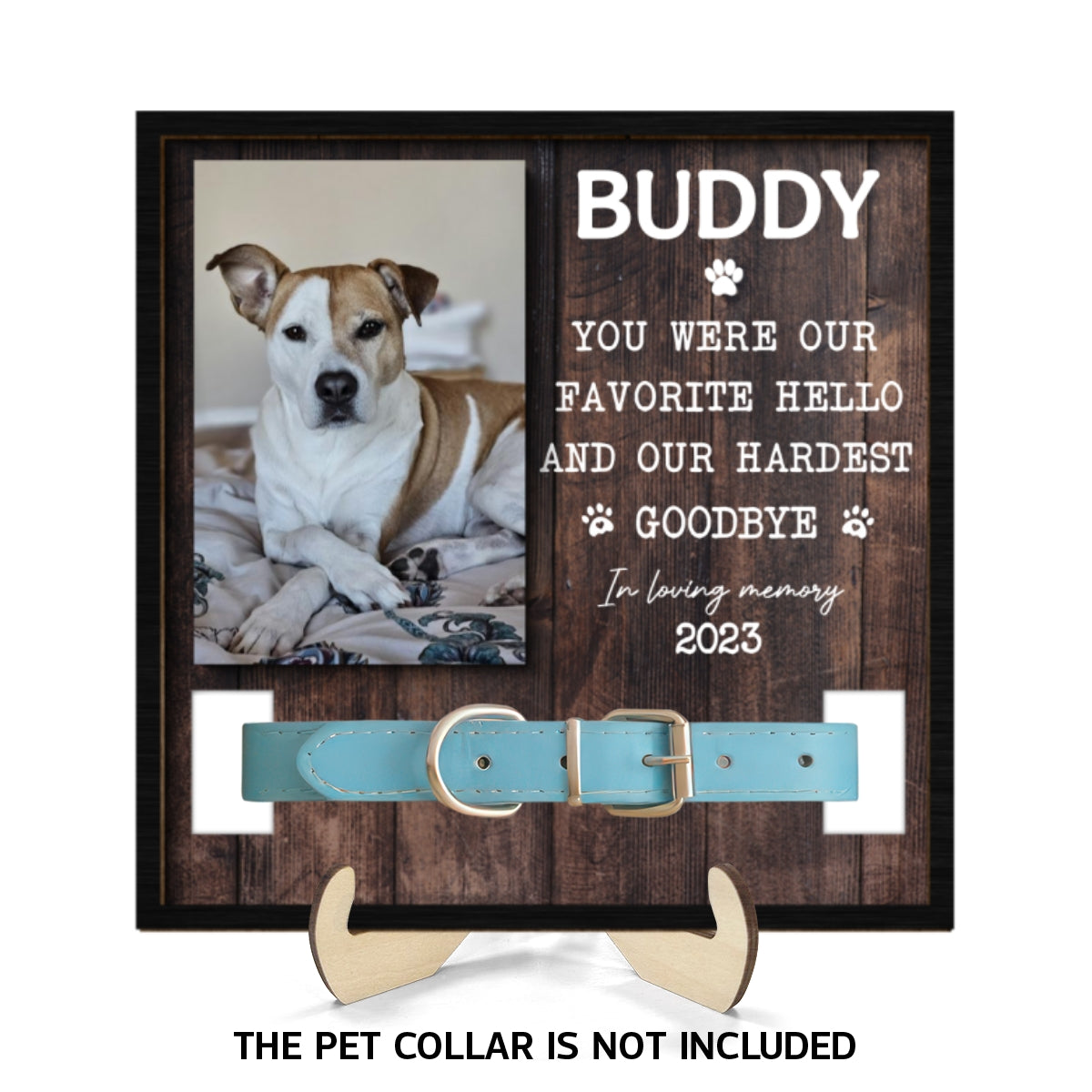 Rustic Pet Loss Dog Cat Photo Memorial Remembrance Gift Pet Collar Keepsake Personalized Wooden Pet Collar Holder