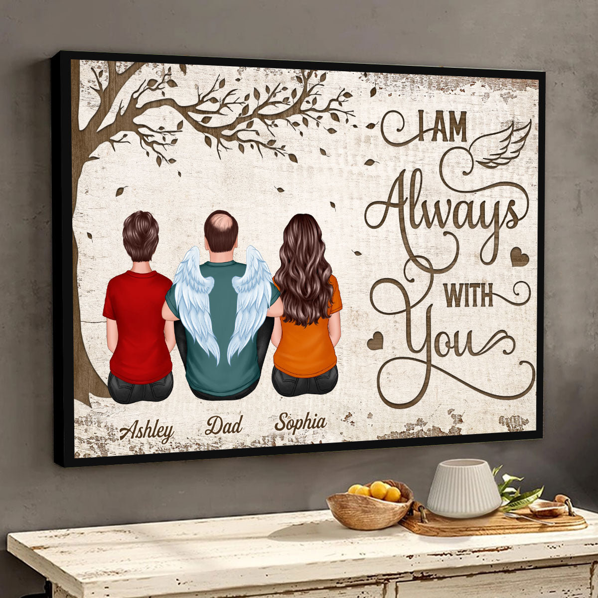 Whole Back View Family Sitting Under Tree Remembrance Gift Memorial Personalized Horizontal Poster