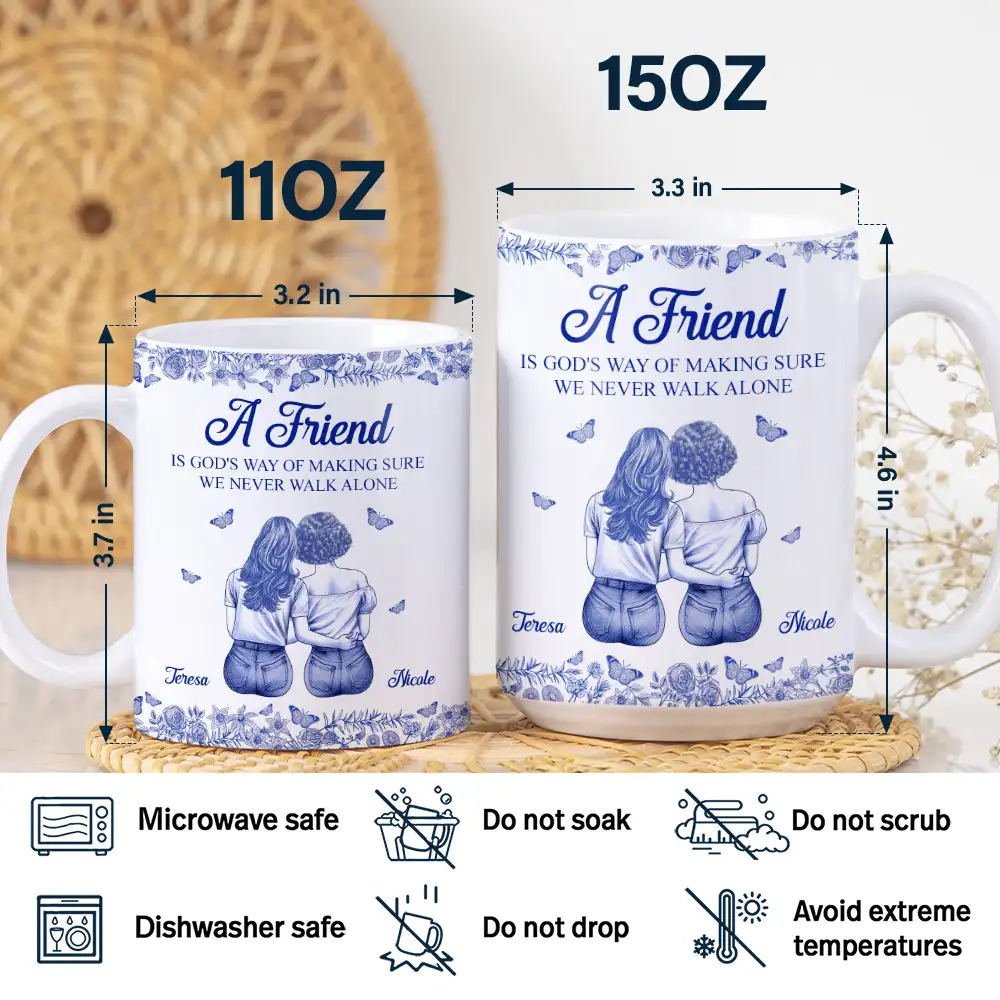 A Friend Is God's Way Toile Pattern - Personalized White Edge-to-Edge Mug