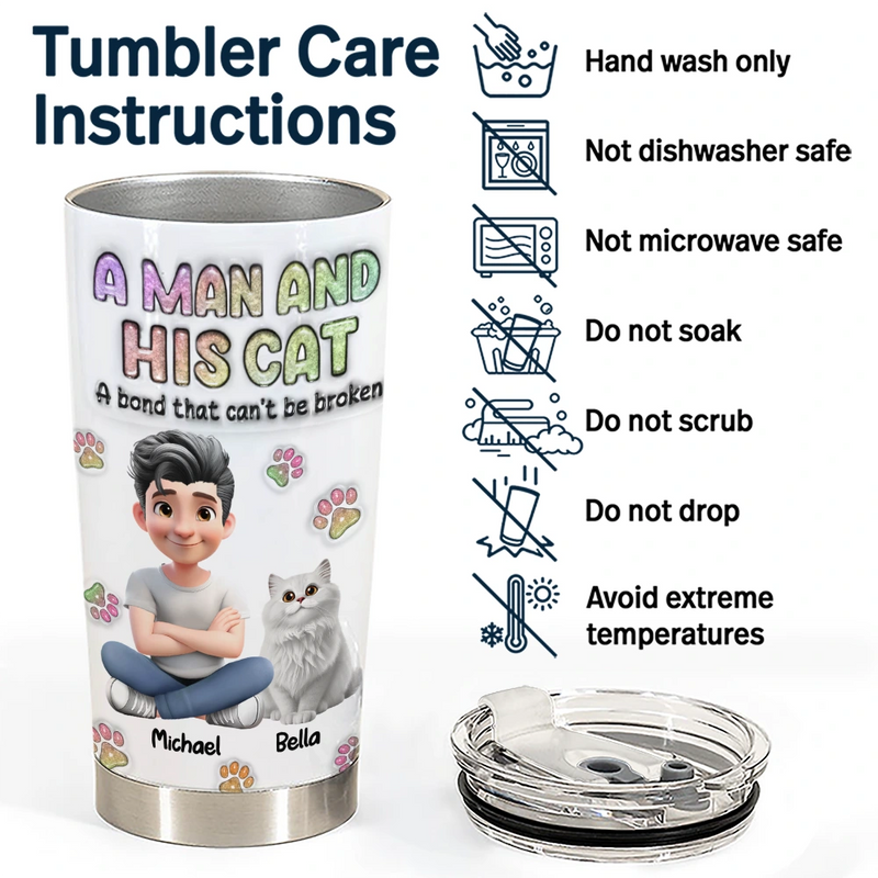 A Girl And Her Cat - 3D Inflated Effect Printed Tumbler, Personalized Tumbler