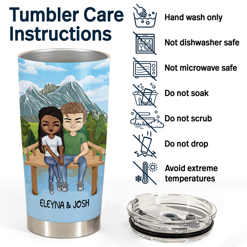 Hubby And Wifey Season Married Lake Pier - Gift For Couple - Personalized Custom Tumbler