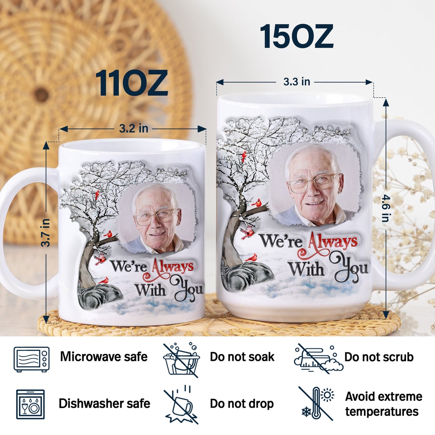 Custom Photo I'm Always With You - Memorial Gift For Family, Friends - 3D Inflated Effect Printed Mug, Personalized White Edge-to-Edge Mug