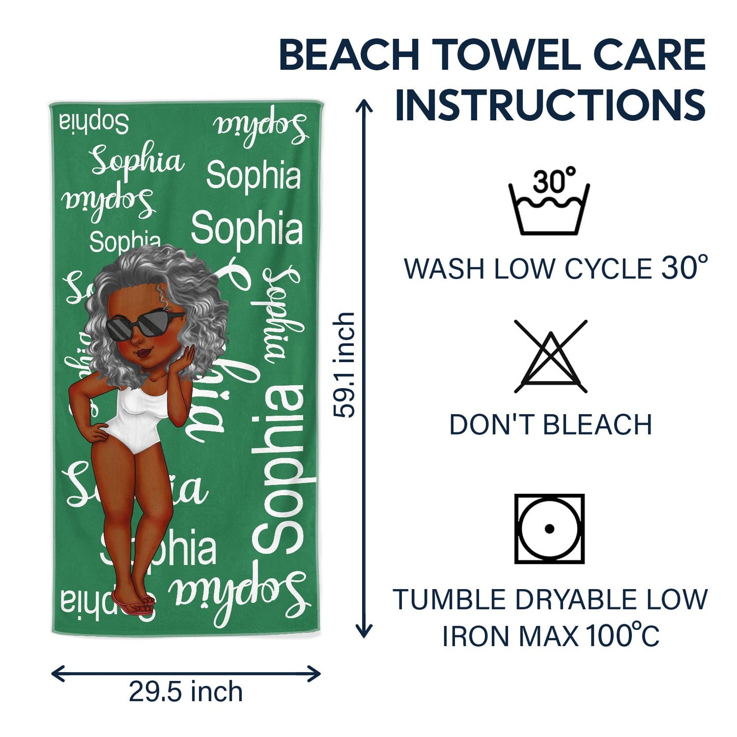 Cartoon Woman Custom Name Traveling Beach Poolside Swimming Picnic - Birthday, Vacation Gift For Her, Besties, Family - Personalized Beach Towel