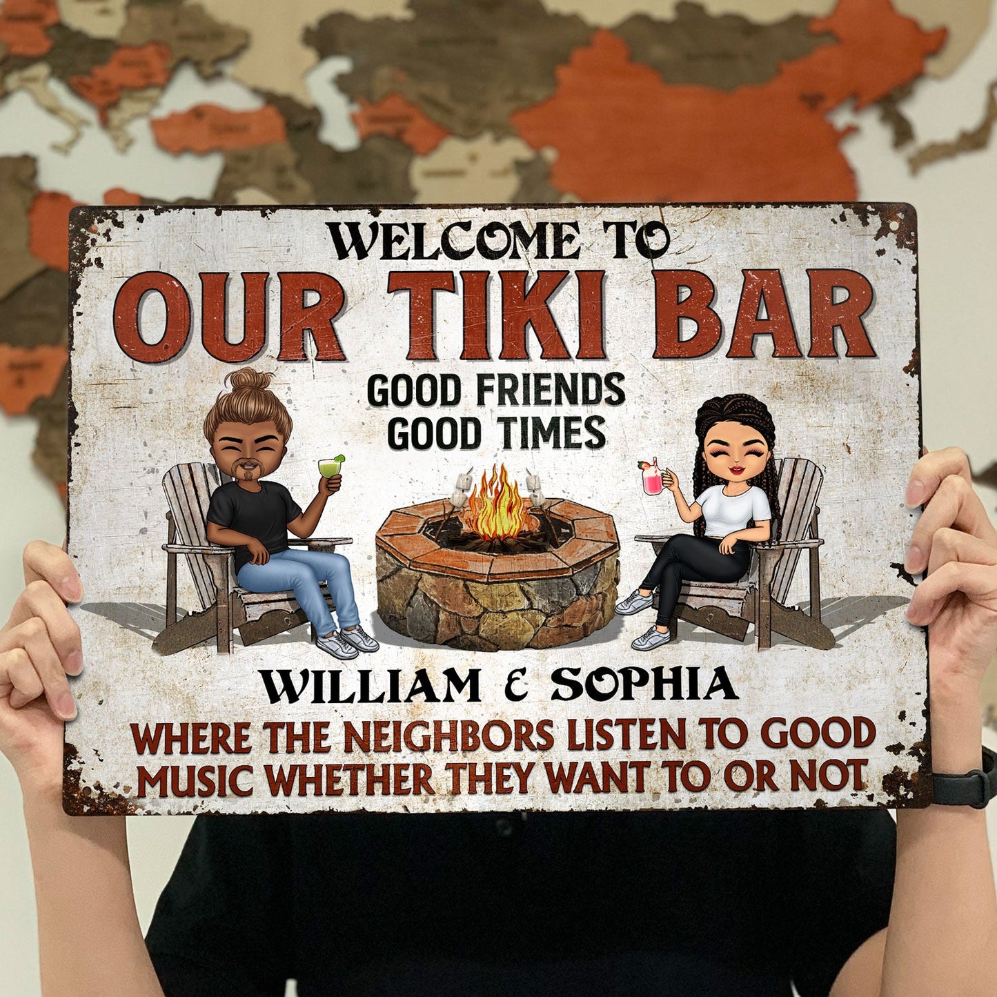 Welcome To Our Patio Grilling Listen To The Good Music - Backyard Sign - Personalized Custom Classic Metal Signs