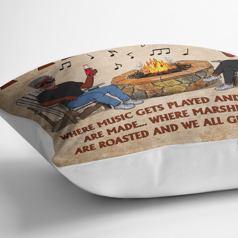 Fire Pit Where Music Gets Played Husband Wife Camping Couple - Personalized Custom Pillow