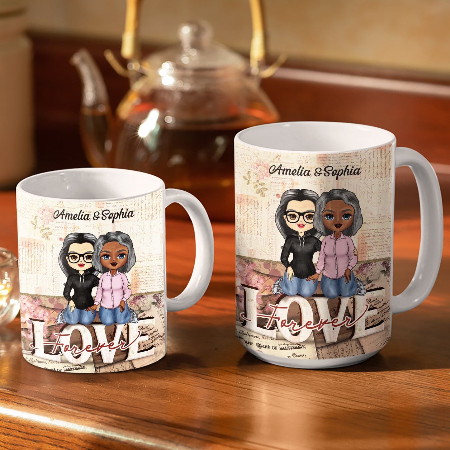 Together Since Love Forever Husband Wife - Couple Gift - Personalized Custom White Edge-to-Edge Mug