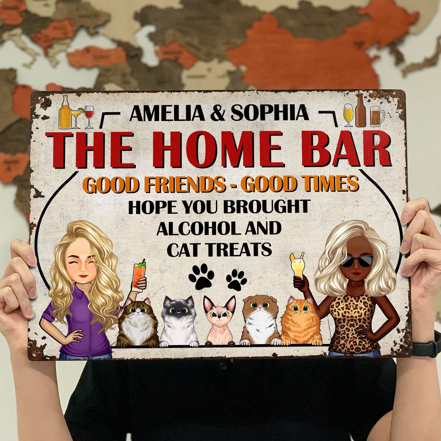 Family Couple Backyard Bar Hope You Brought Alcohol And Cat Treats - Outdoor Gift For Cat Lovers - Personalized Custom Classic Metal Signs