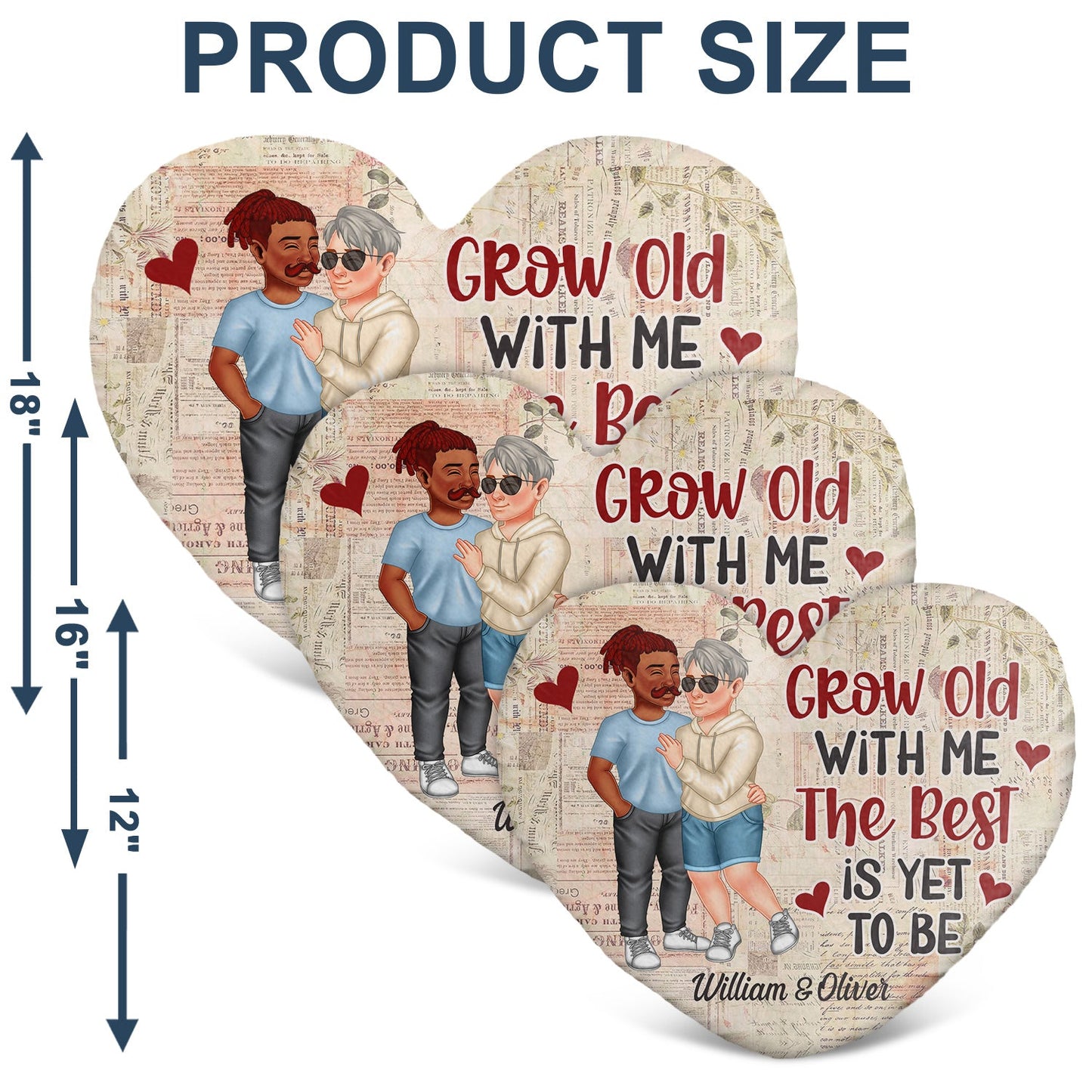 Grow Old With Me Arm In Arm - Loving, Anniversary Gift For Couples, Husband, Wife - Personalized Heart Shaped Pillow