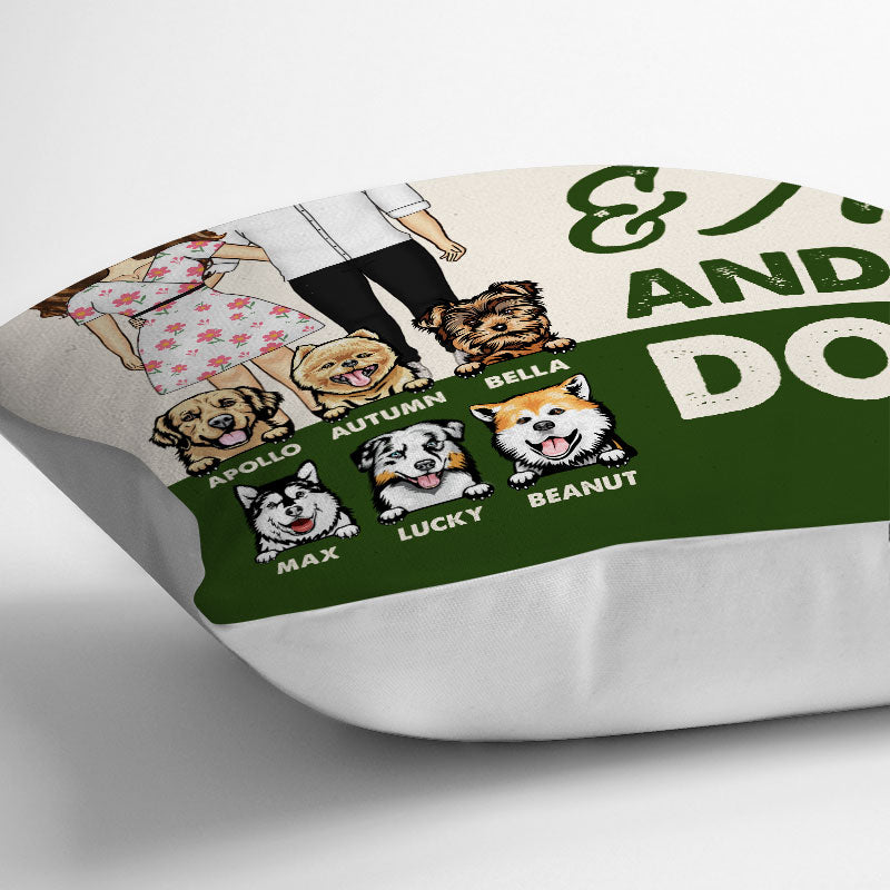 Chibi Couple You & Me And The Dogs - Dog Lover Gift - Personalized Custom Pillow