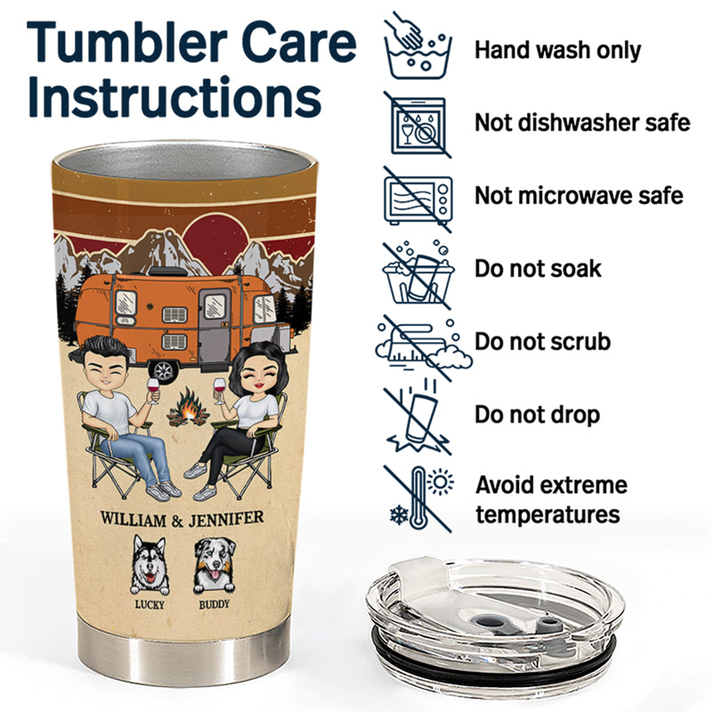 Camping Chibi Couple They Built A Life They Loved - Gift For Dog Lovers - Personalized Custom Tumbler