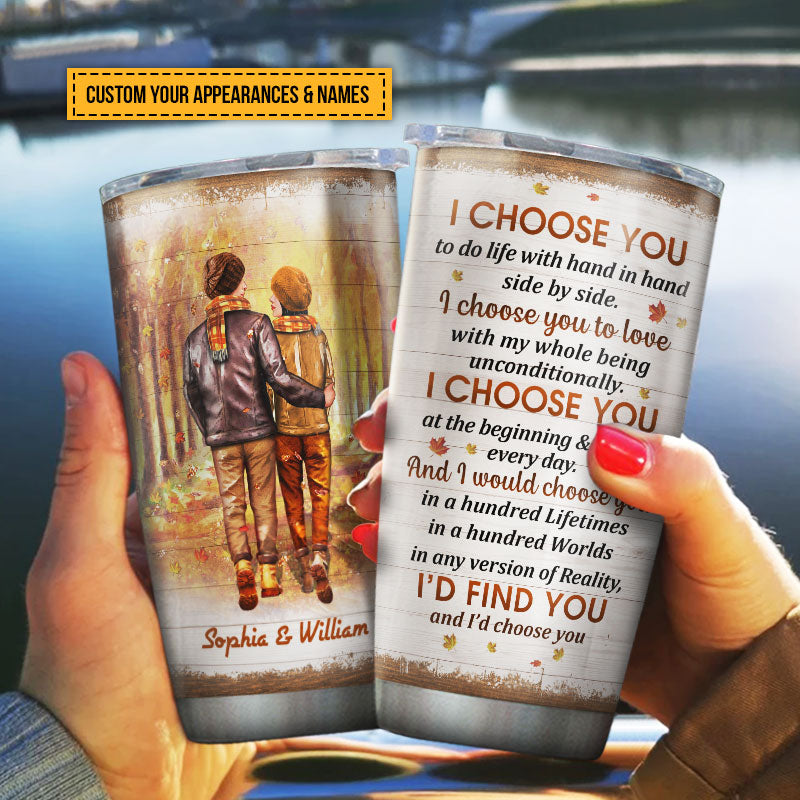 Autumn Couple I Choose You Custom Tumbler, Personalized Fall Couple Tumbler, Couple Gift