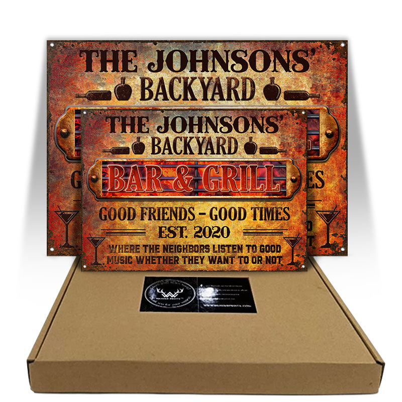 BBQ Backyard Bar & Grill Listen To Good Music - Personalized Custom Classic Metal Signs
