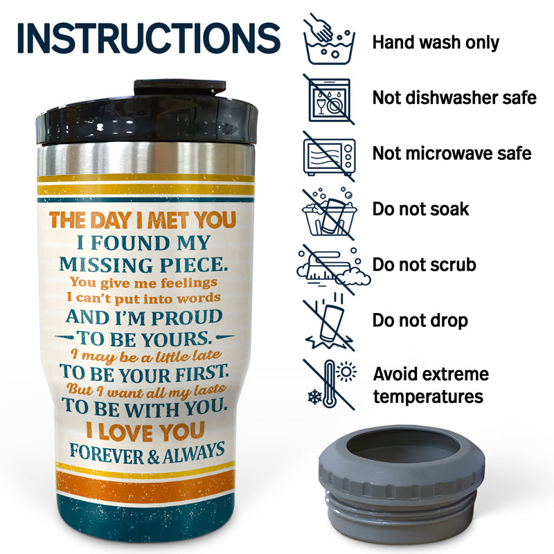 The Day I Met You I Found My Missing Piece Chibi Retro - Gift For Couples - Personalized Custom Triple 3 In 1 Can Cooler