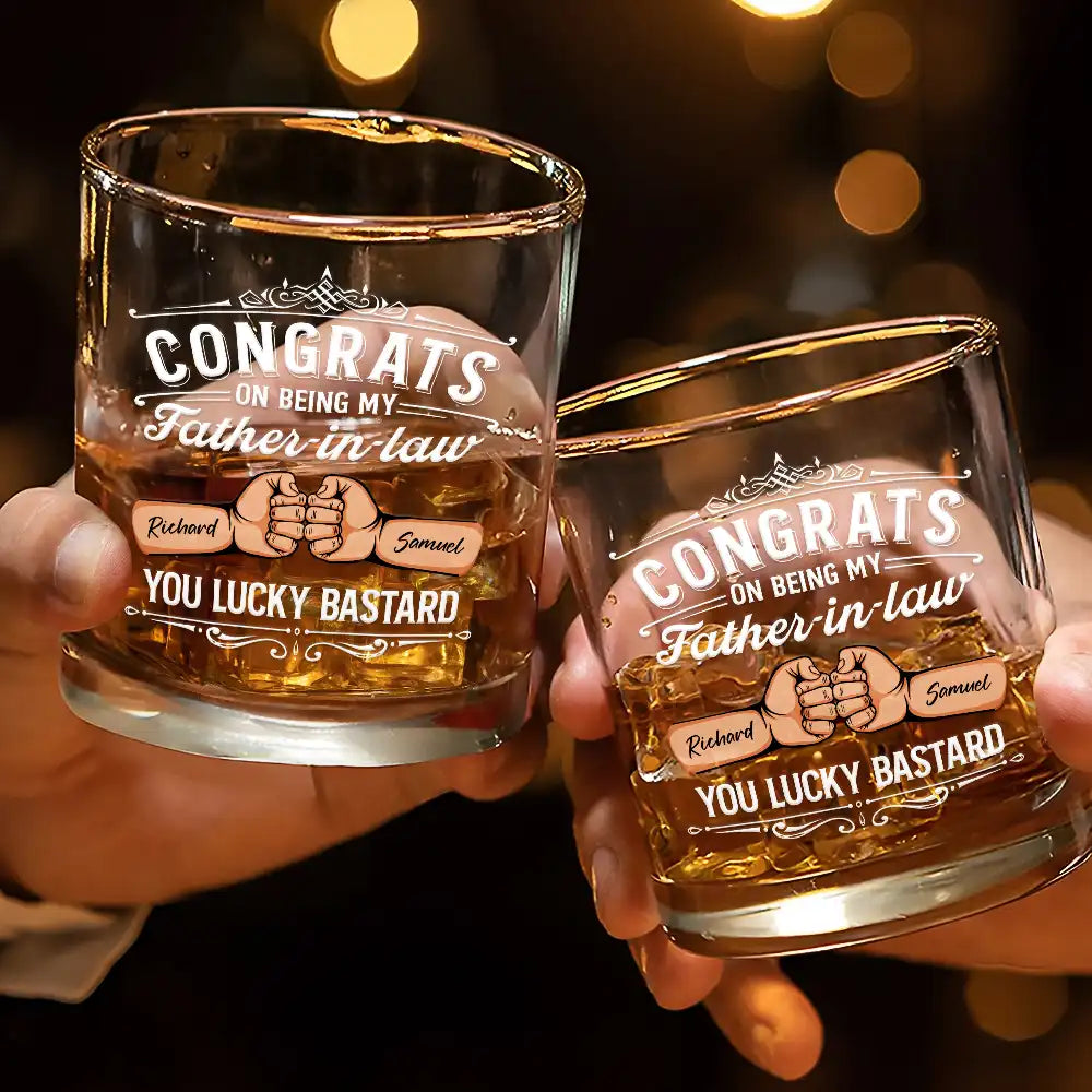 Congrats On Being My Brother You Lucky Man Hand Punch - Personalized Whiskey Glass