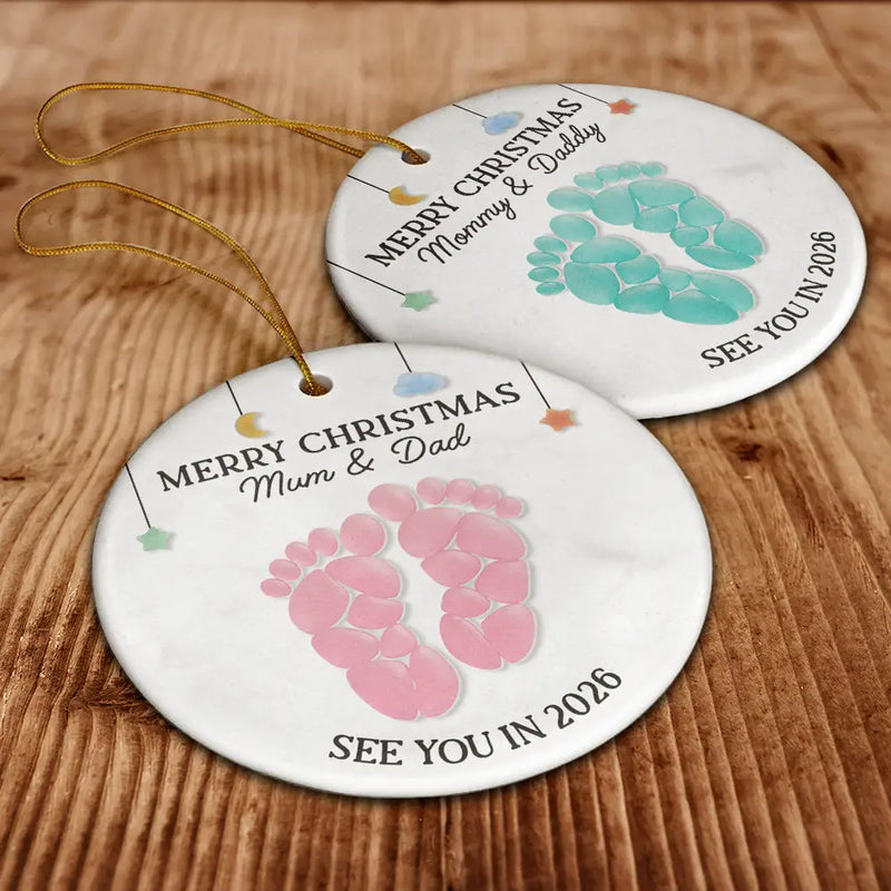 Baby Expecting See You In Soon Feet Stones - Personalized Circle Acrylic Ornament