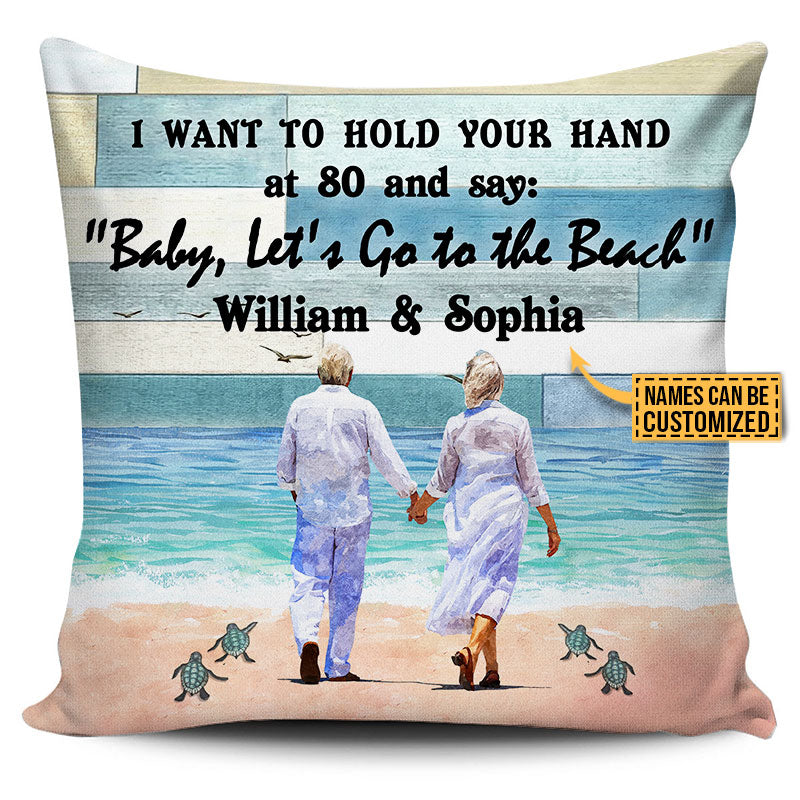 Beach, Old Couple, Couple Gift, Let's Go To The Beach Custom Pillow