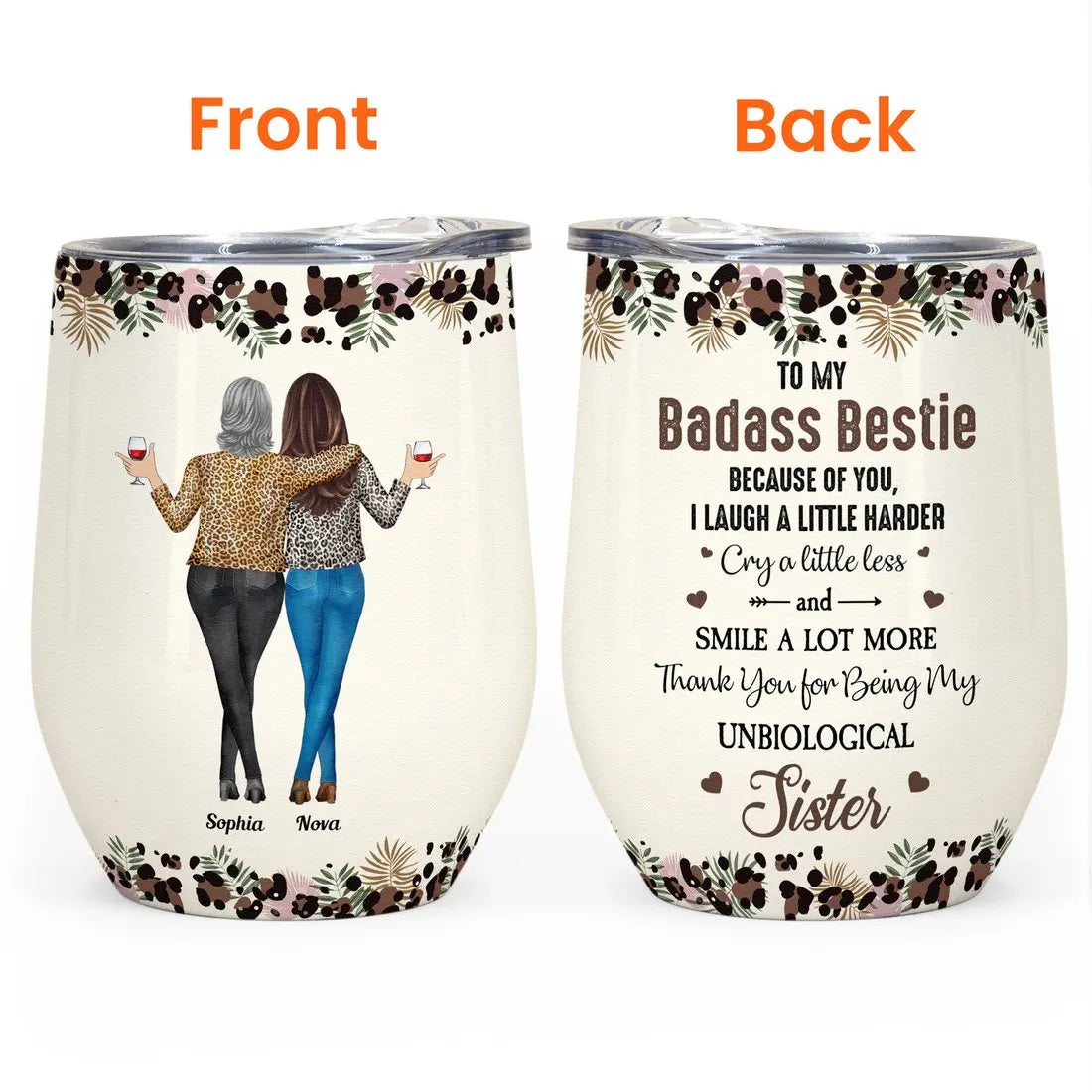 Besties -Because Of You I Laugh A Little Harder - Personalized Wine Tumbler Wine Tumbler The Next Custom Gift