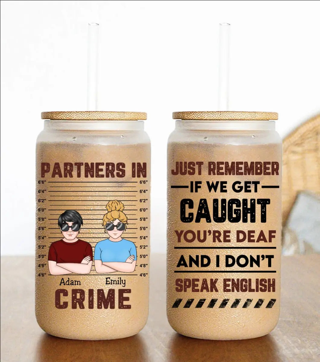 Besties - Partner In Crime - Personalized Glass Can - The Next Custom Gift Glass Can