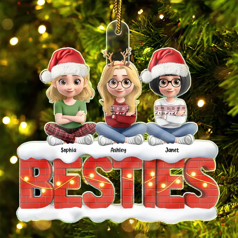 Besties Sisters Cross Arm 3D Effect - Personalized Custom Shaped Acrylic Ornament