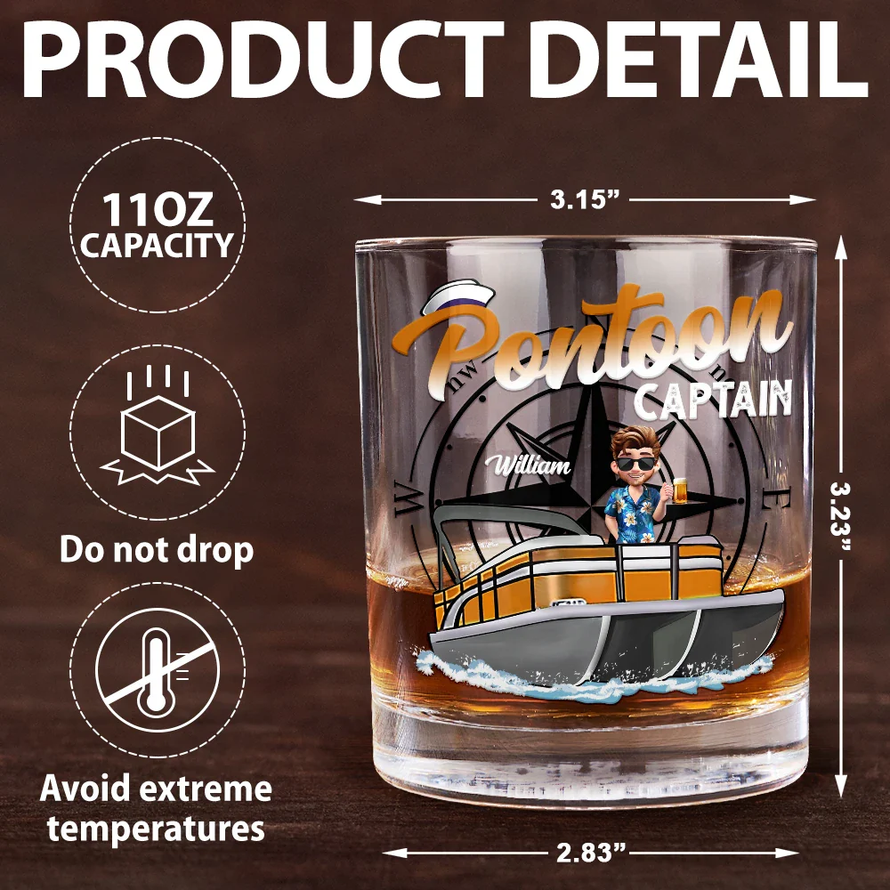 Boating Pontoon Captain Traveling - Personalized Whiskey Glass