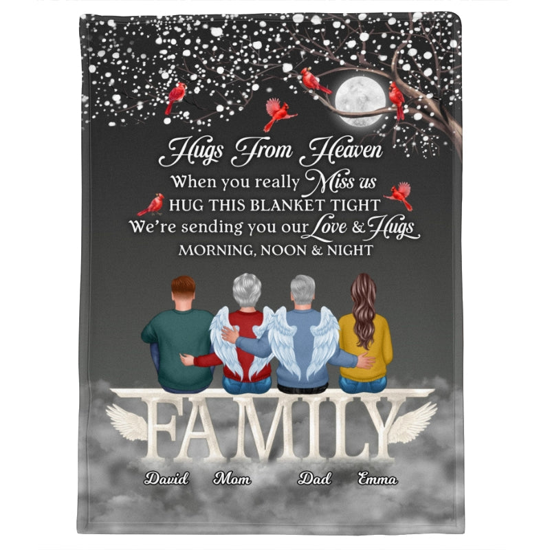 Hugs From Heaven Family Sitting Memorial Personalized Fleece Blanket