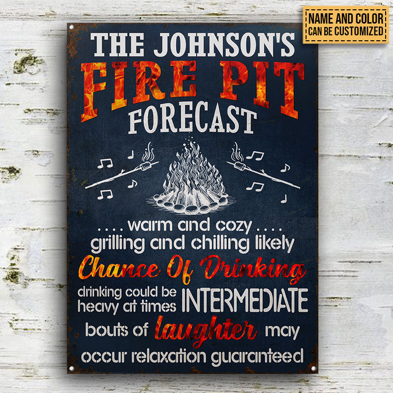 Camping Fire Pit Forecast Chance Of Drinking Custom Classic Metal Signs, Fire Pit Decoration, Camping Outdoor Decor