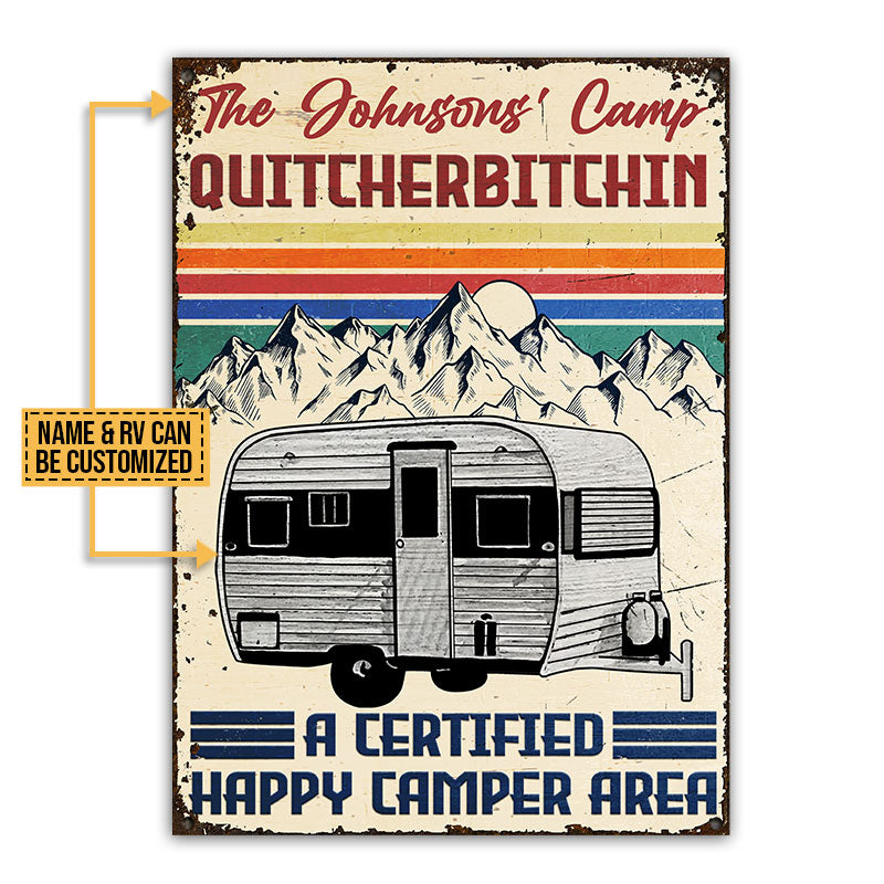 Camping Quitcherbitchin Happy Camper Area Custom Classic Metal Signs, Camper Van, Outdoor Camping Decor