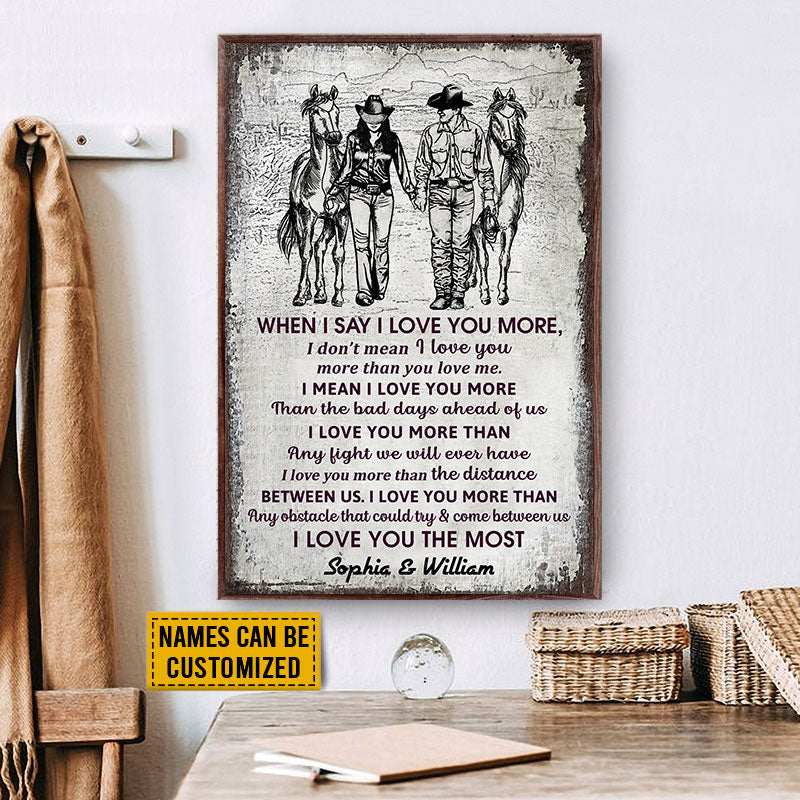 Cowboy Couple I Love You The Most Sketch Custom Poster, Personalized Horse Couple Wall Art, Couple Gift