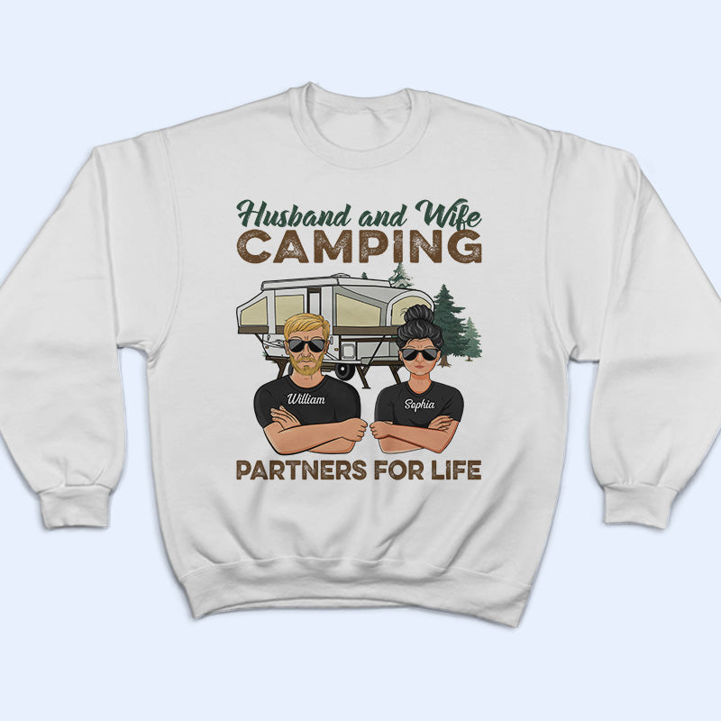 Husband And Wife Camping Partners For Life - Camping Couple Gift - Personalized Custom T Shirt